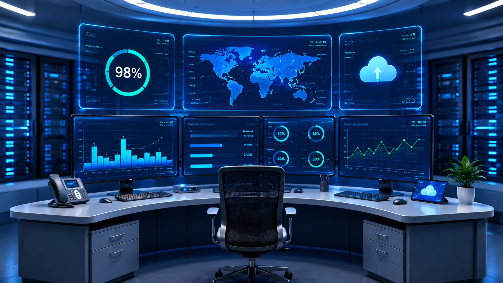 IT operations centre with monitoring screens